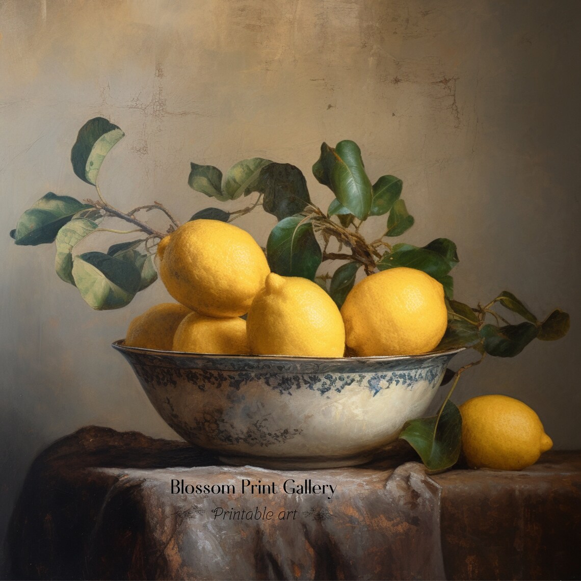Lemons Antique Oil Painting Kitchen Wall Art - Image 3