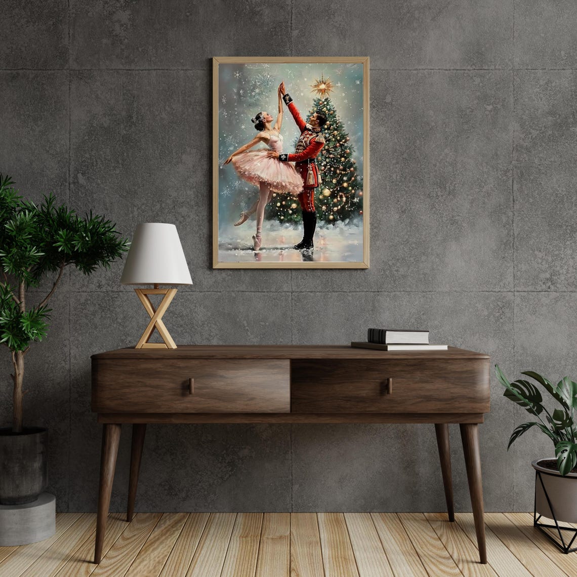 Nutcracker Ballet Dancers Christmas Tree Snowy Stage Painting Poster - Image 4