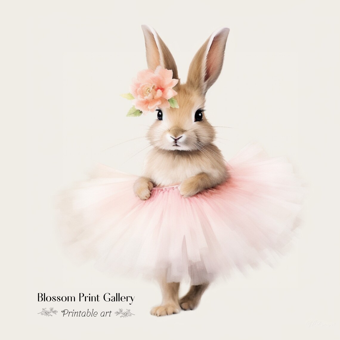 Cute Ballerina Bunny Pink Tutu Nursery Rabbit Painting Wall Art - Image 3