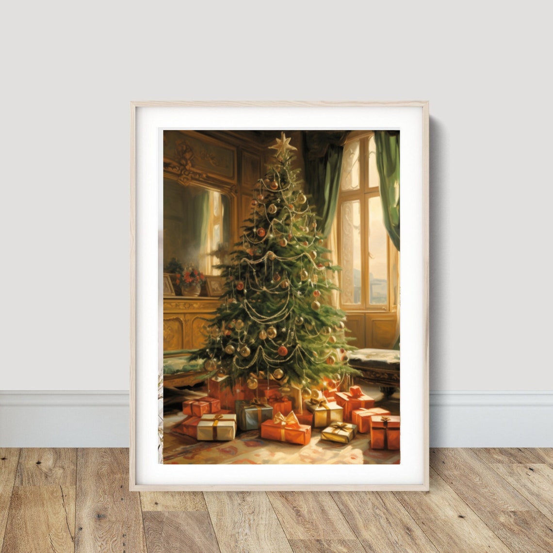 Victorian Christmas Tree in Elegant Parlor Vintage Oil Painting Poster - Image 6
