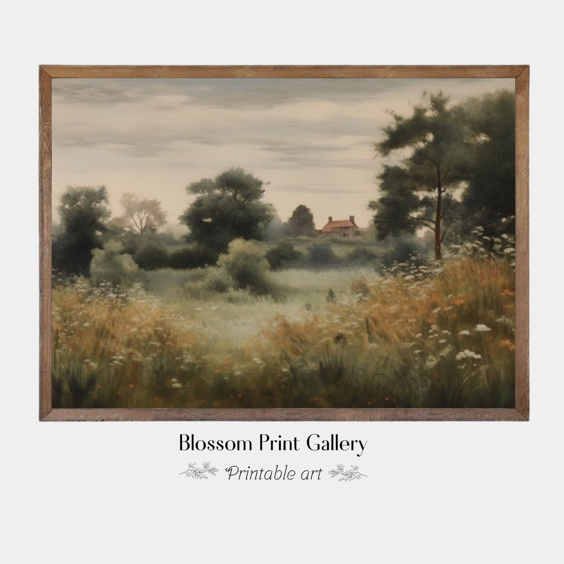 Wildflower Meadow Landscape Painting With Country Cottage Art Print
