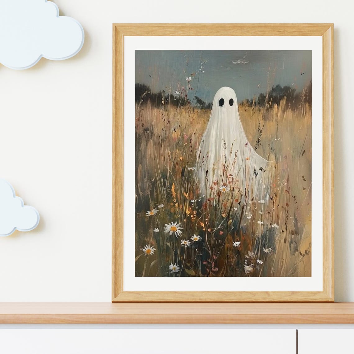 Ghost On Flower Meadow Print Whimsical Halloween Decor Dark Academia Spooky Wall Art Fall Season Cute Ghost Print Floral Ghost 725 - Image 5