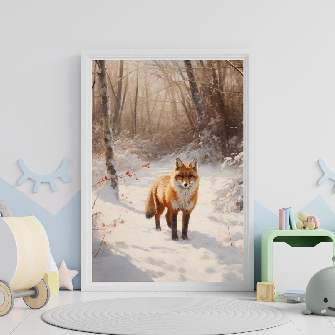 Red Fox Standing in Snowy Winter Forest Wildlife Painting Poster - Image 4