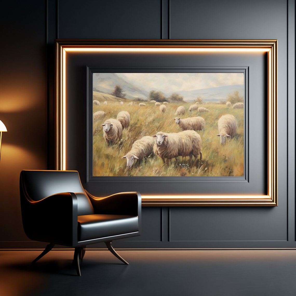 Sheep Grazing Golden Meadow Pastoral Countryside Farm Poster - Image 5