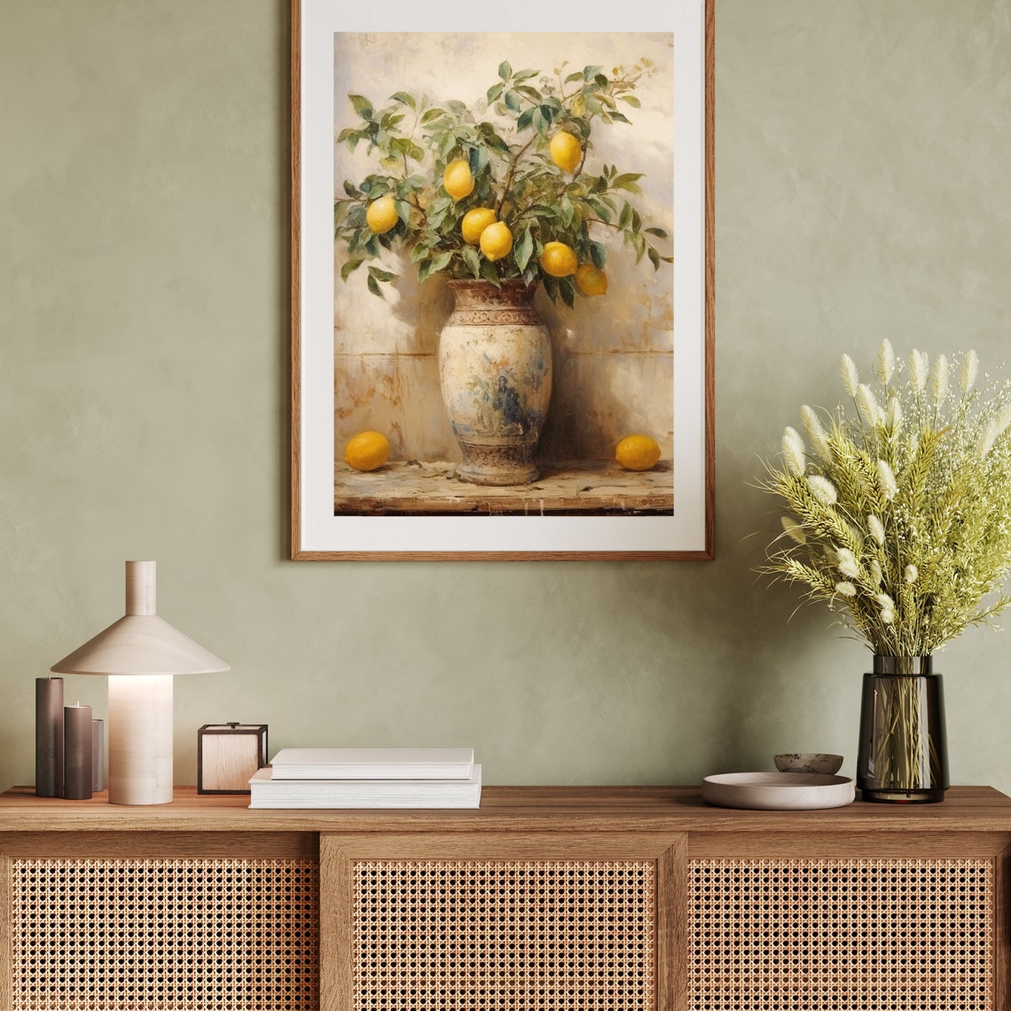 Lemon Branch With Ripe Fruit In Tall Antique Urn Painting Poster - Image 5