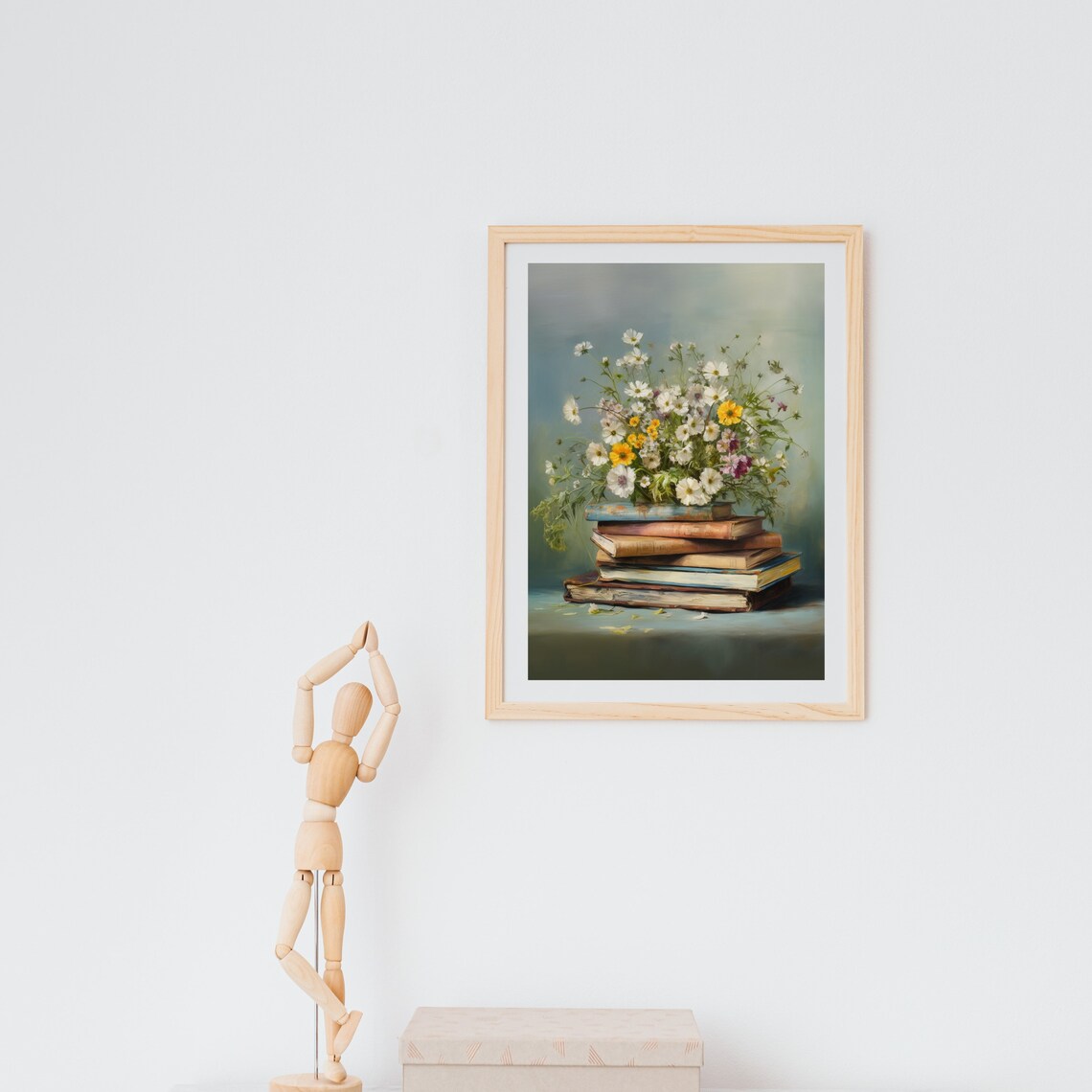 Wildflowers on Stack of Old Books Vintage Still Life Floral Painting Poster - Image 4
