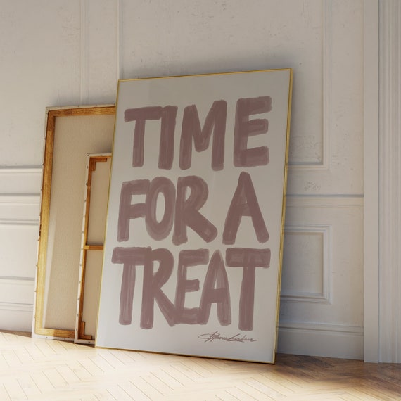 Time For A Treat Poster Mid Century Modern Kitchen Wall Art Trendy Food Minimalistic Sketch Handwritten Font Retro Bar Cart