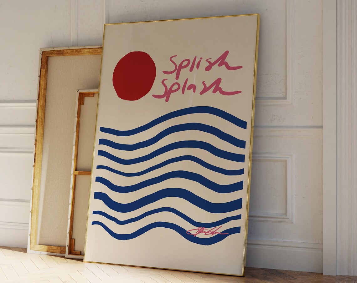 Splish Splash Mid-Century Blue Wave Poster