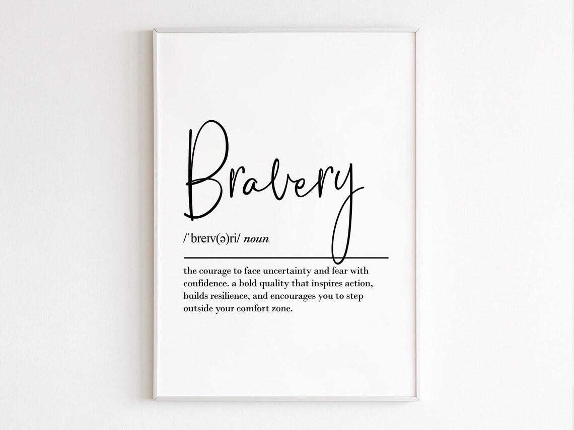Bravery Definition Wall Art Resilience Quotes Motivational Inspirational Office Prints