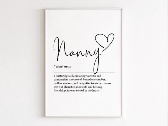 Nanny Definition Art Print, Gifts From Grandkids