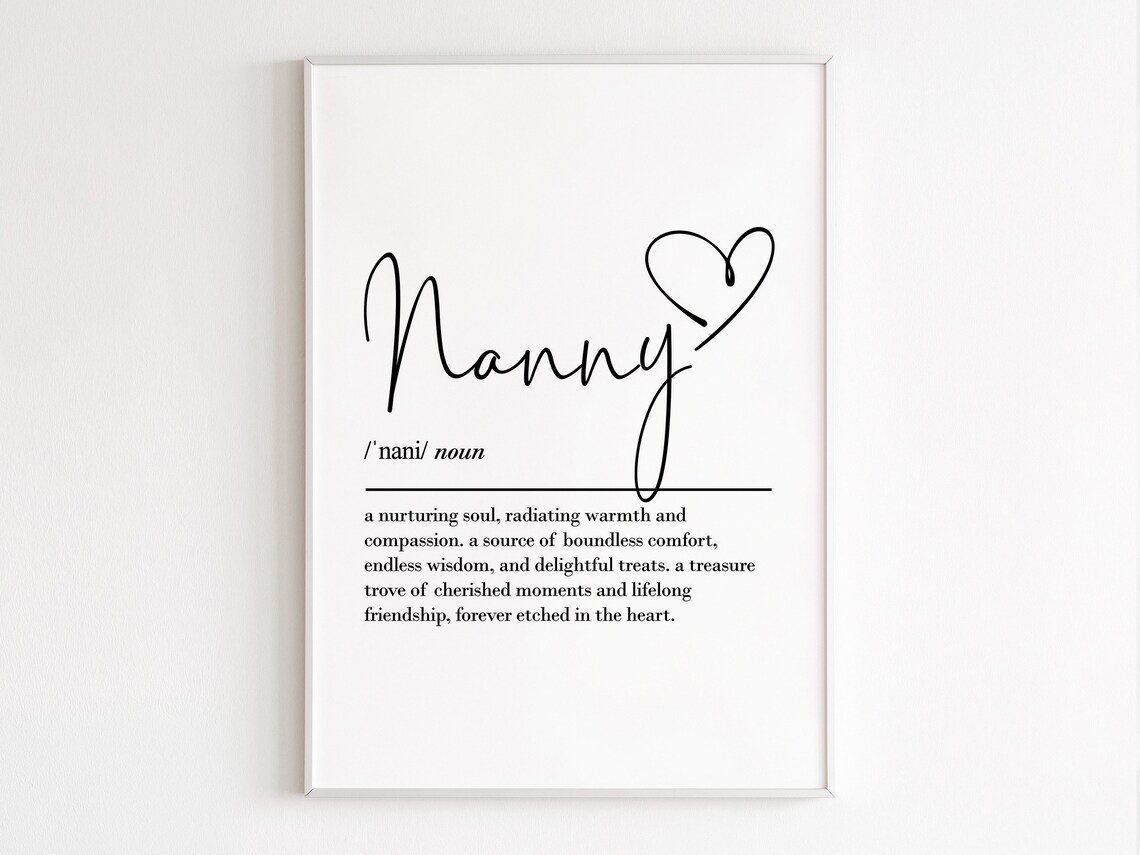Nanny Definition Art Print, Gifts From Grandkids