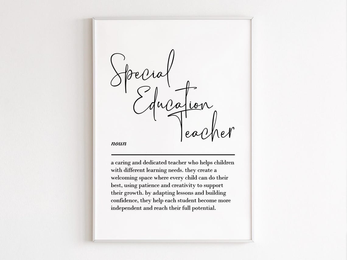 Special Education Teacher Definition Script Typography Gift Poster