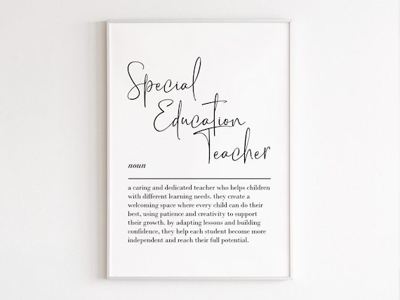 Special Education Teacher Definition Script Typography Gift Poster