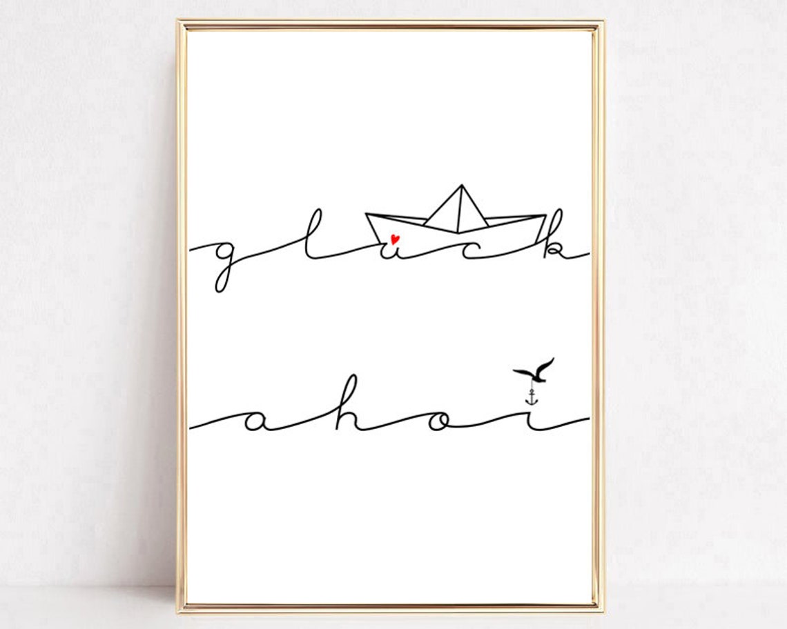 Good Luck Paper Boat Red Heart Nautical Script Minimalist Poster