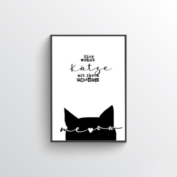 Funny Cat Quote Black Silhouette Meow Heart Typography Poster