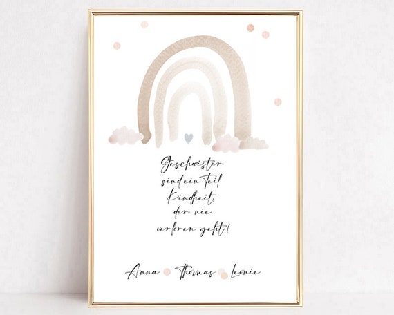 Sibling Poster Birth Gift Baptism Gift Siblings Birth Gift Personalized Rainbow
