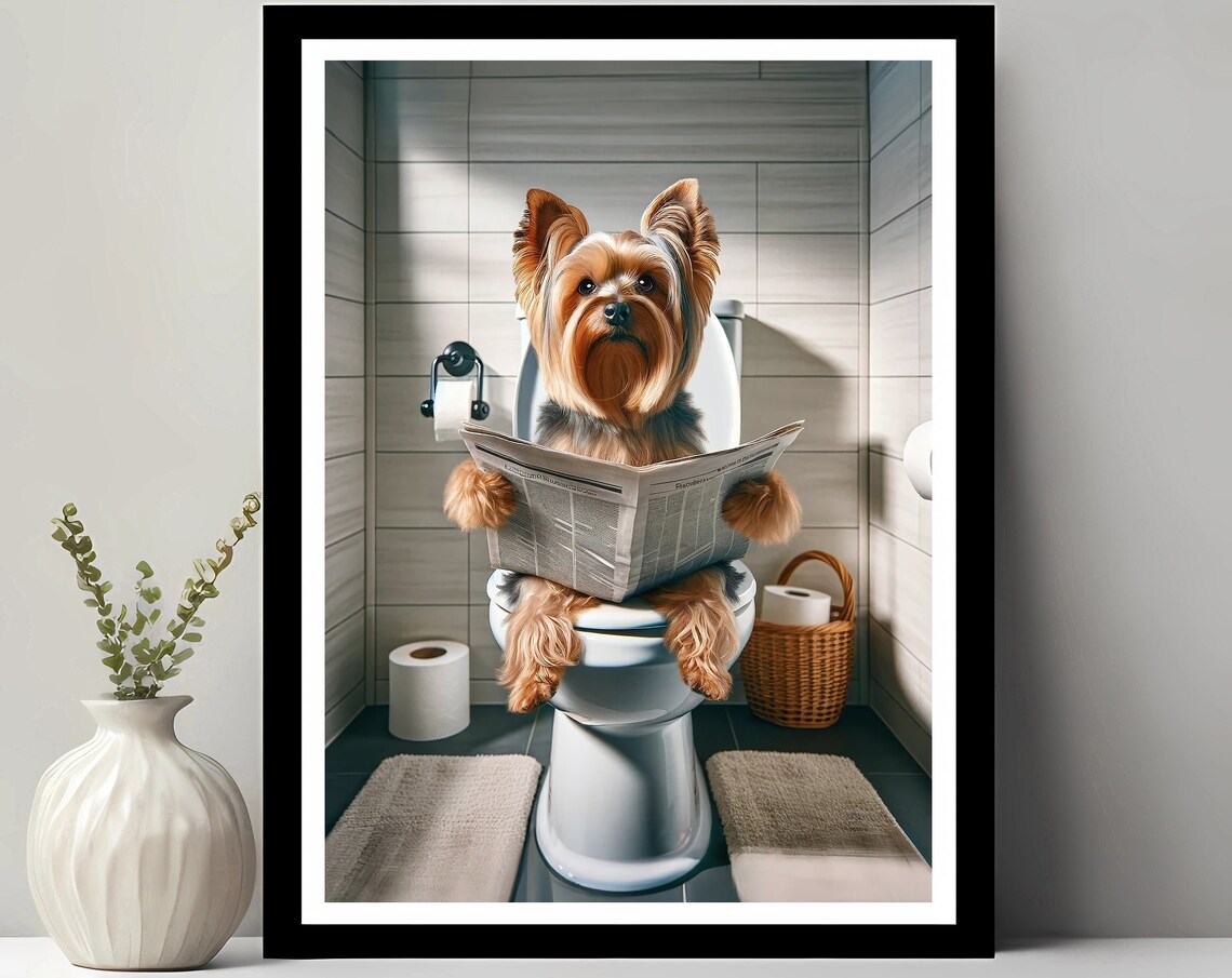 Silky Terrier Funny Bathroom Decor Art Print