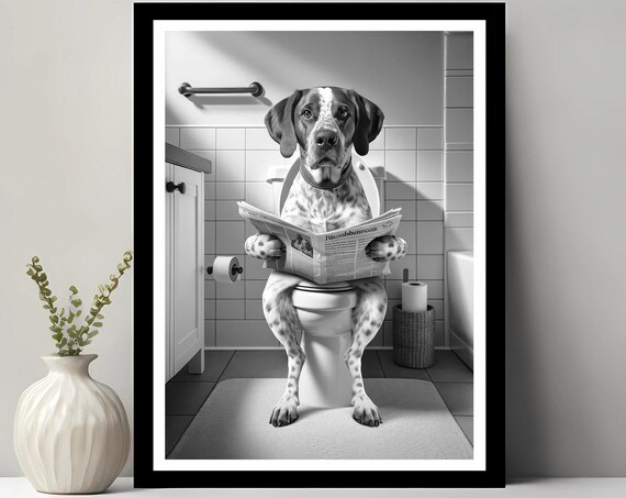 Braque Du Bourbonnais Art Funny Bathroom Decor Dog In Toilet Animal Petshop Gift