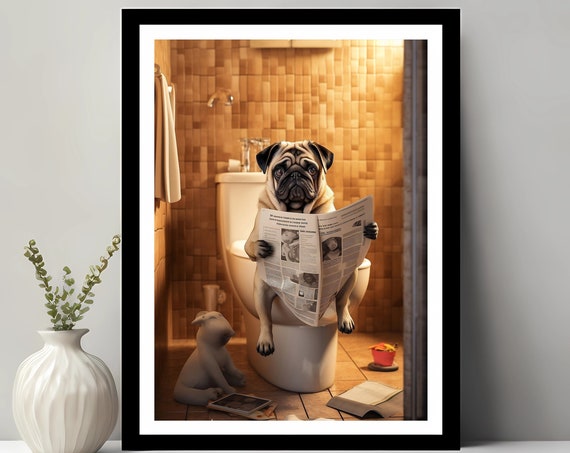 Cute Dog Print Funny Bathroom Decor In Toilet Animal Whimsy Art Kids Wall