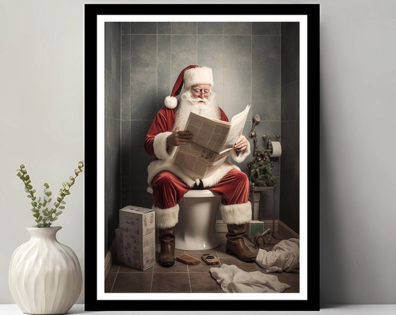 Santa Wall Art Funny Bathroom Christmas Art Print