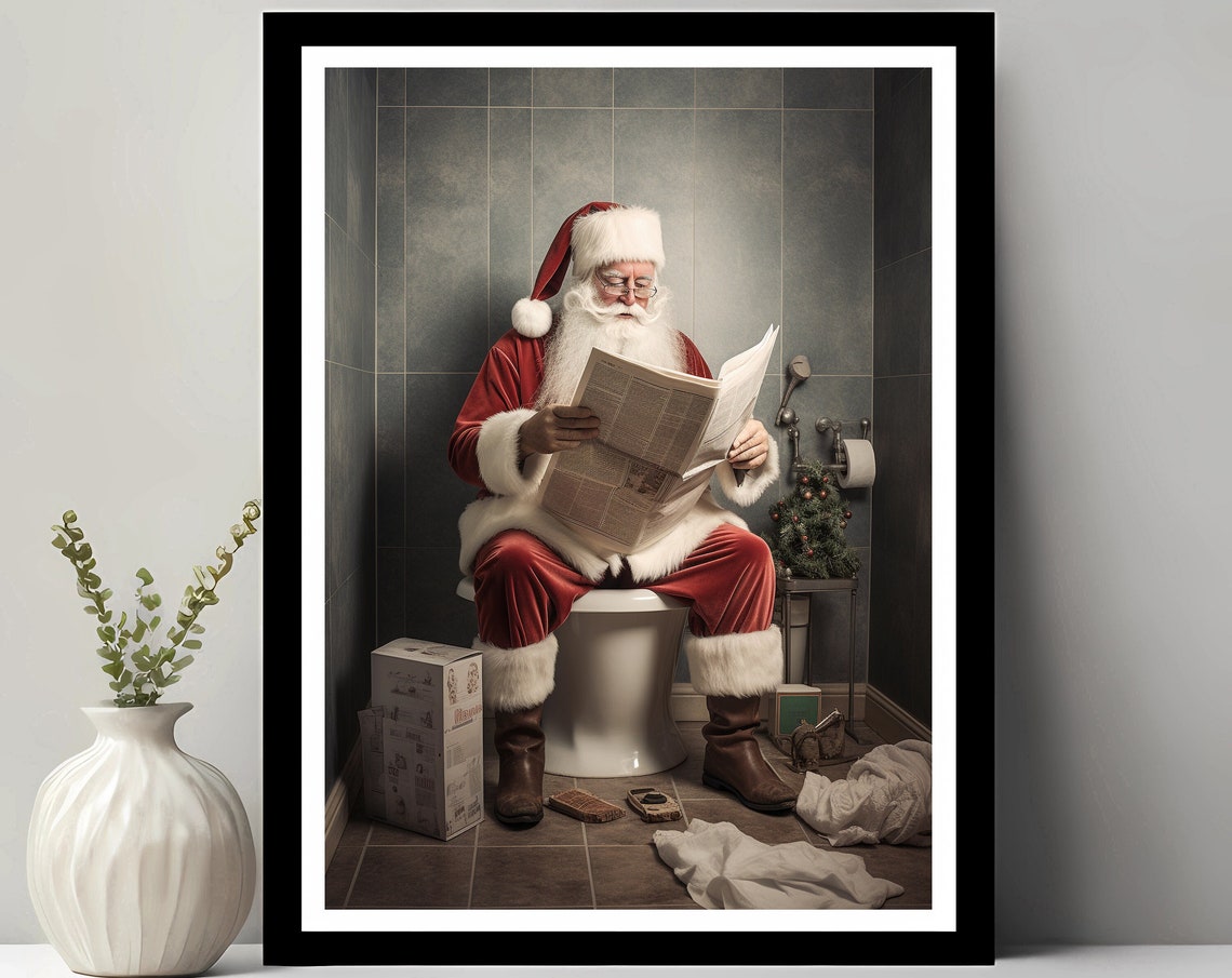 Santa Wall Art Funny Bathroom Christmas Art Print