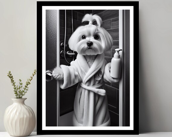 Maltese Terrier Wall Art Bathroom Print Photo Gift Funny Decor