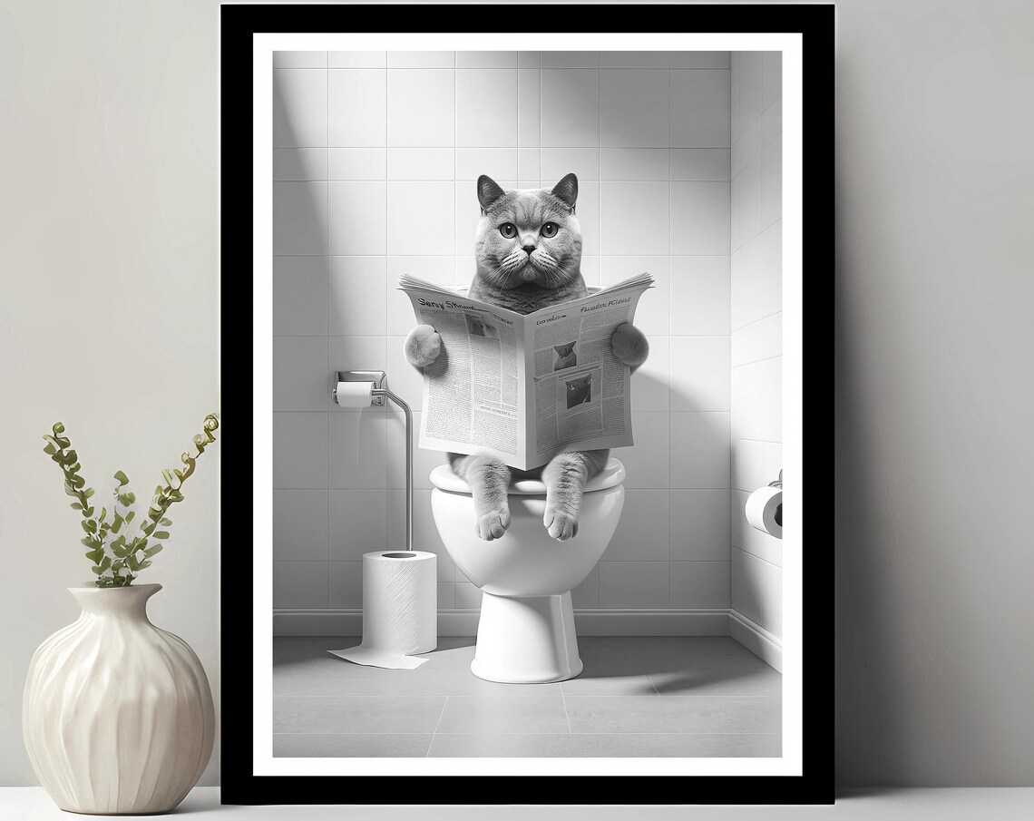 British Shorthair Funny Bathroom Cat Art Print