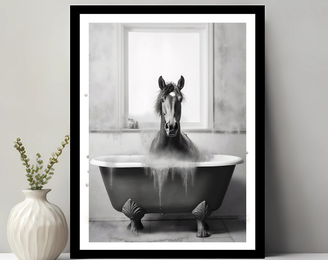 Cute Horse In Tub Animal Funny Bathroom Art Print
