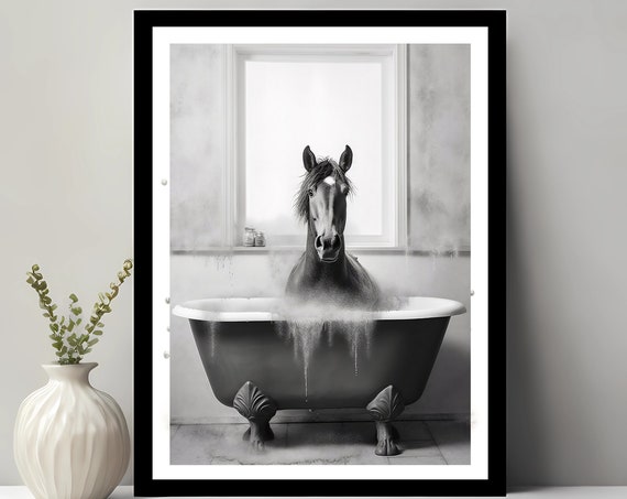 Cute Horse In Tub Animal Funny Bathroom Art Print