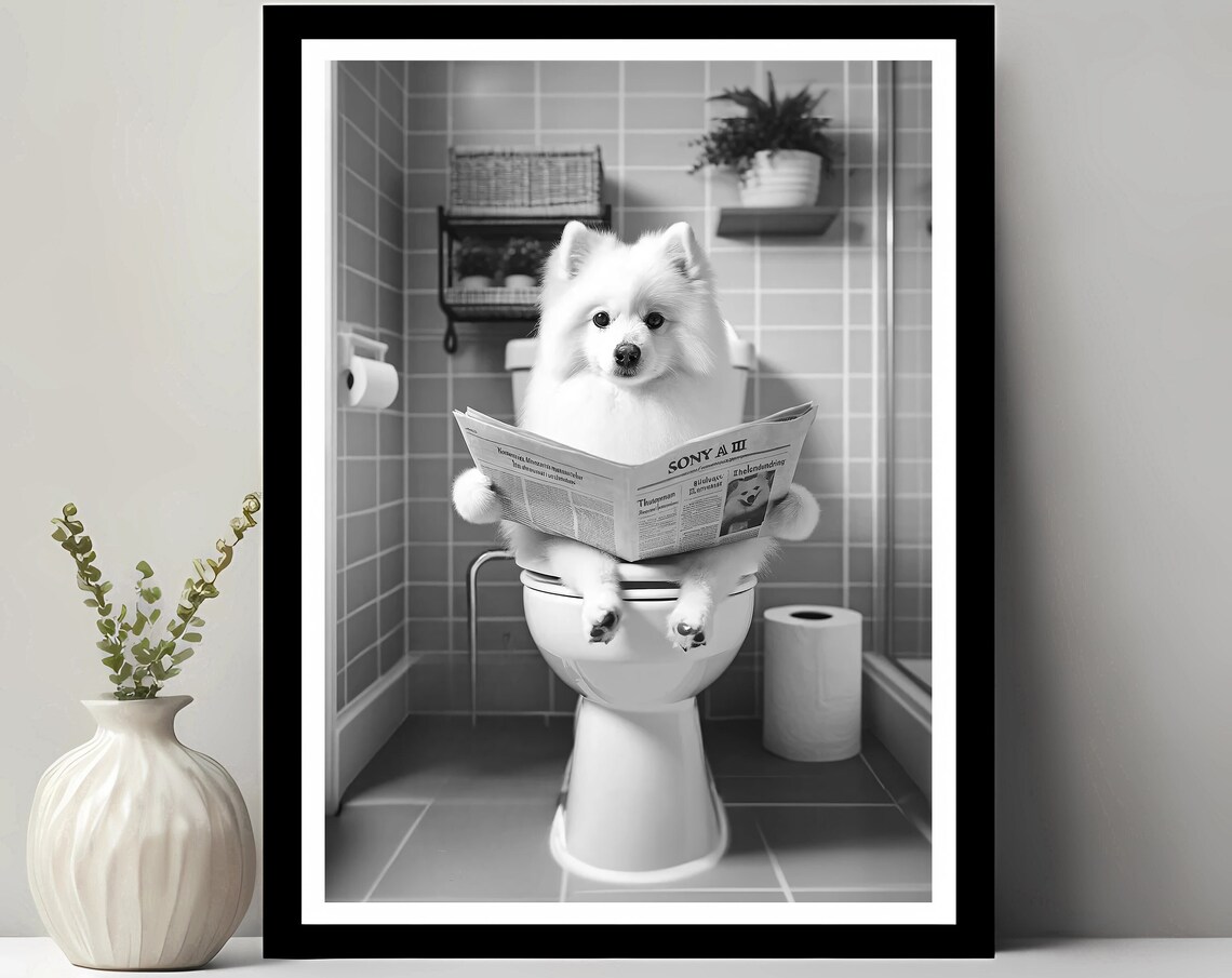 Japanese Spitz Funny Bathroom Animal Dog Art Print