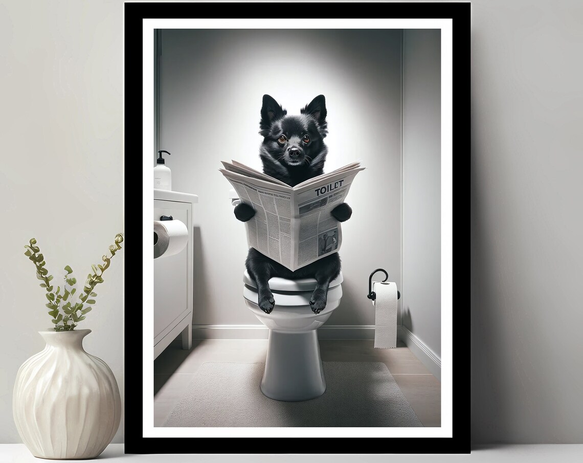 Schipperke Funny Bathroom Dog Wall Art Print