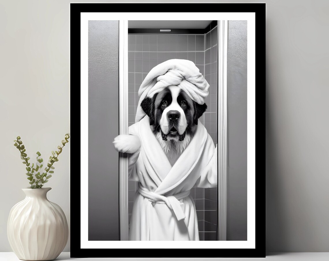 Saint Bernard Funny Bathroom Decor, Dog Art Print
