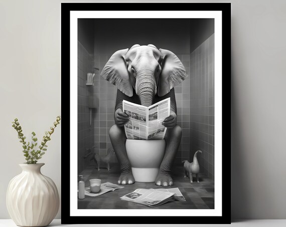 Elephant Print, Funny Bathroom Decor Wall Art