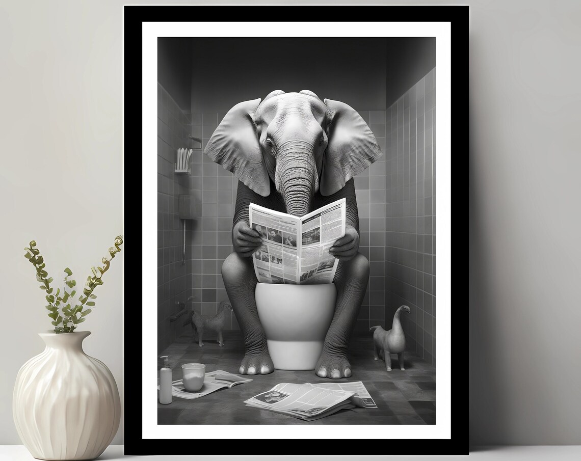 Elephant Print, Funny Bathroom Decor Wall Art