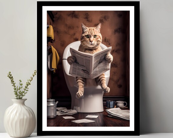 Cat Print Funny Bathroom Decor Animal Whimsy Art