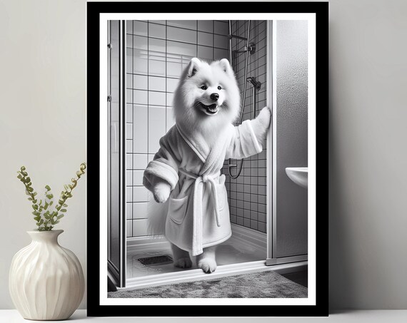 Samoyed Dog Wall Art Bathroom Print Photo Gift Funny Decor