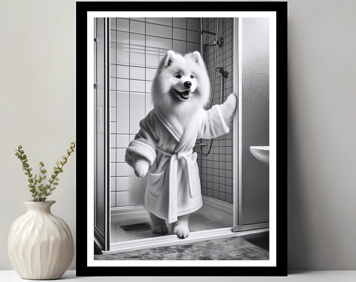 Samoyed Dog Wall Art Bathroom Print Photo Gift Funny Decor