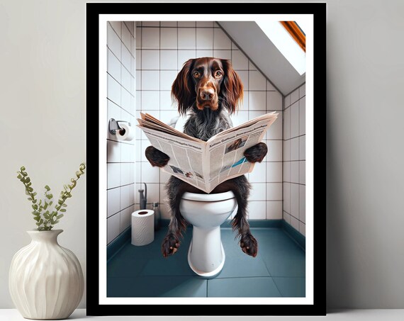 German Longhaired Pointer Wall Art Funny Bathroom Decor Dog In Toilet Animal Petshop Gift