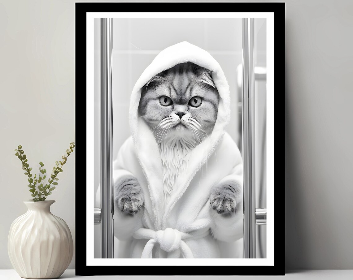 British Shorthair Wall Art Funny Bathroom Decor Kids Cat Print Toilet