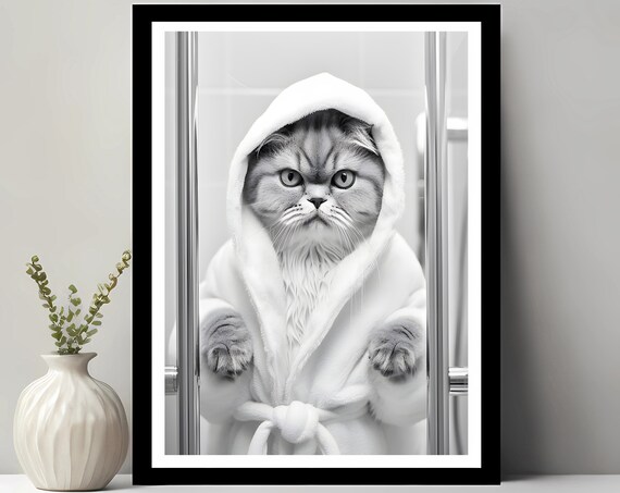 British Shorthair Wall Art Funny Bathroom Decor Kids Cat Print Toilet