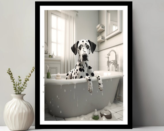 Cute Dalmatian In Tub Wall Art Bathroom Kids Decor Animal Funny