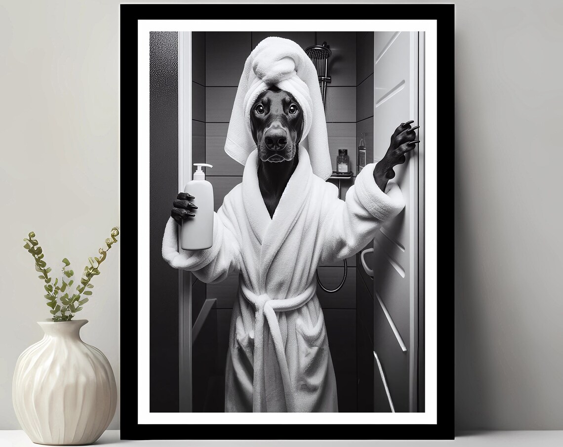 Doberman Pinscher Bathroom Funny Decor Art Print