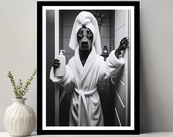 Doberman Pinscher Bathroom Funny Decor Art Print