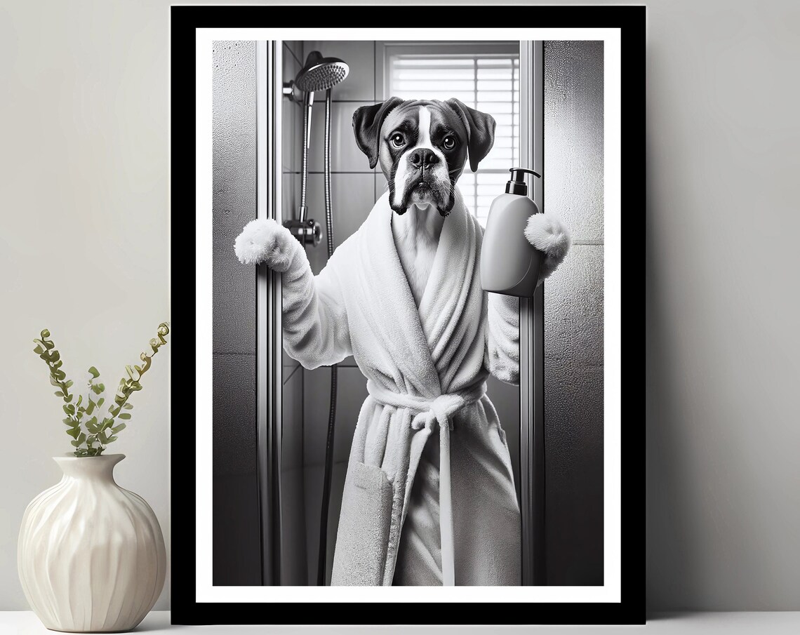 Boxer Bathroom Funny Toilet Art Print