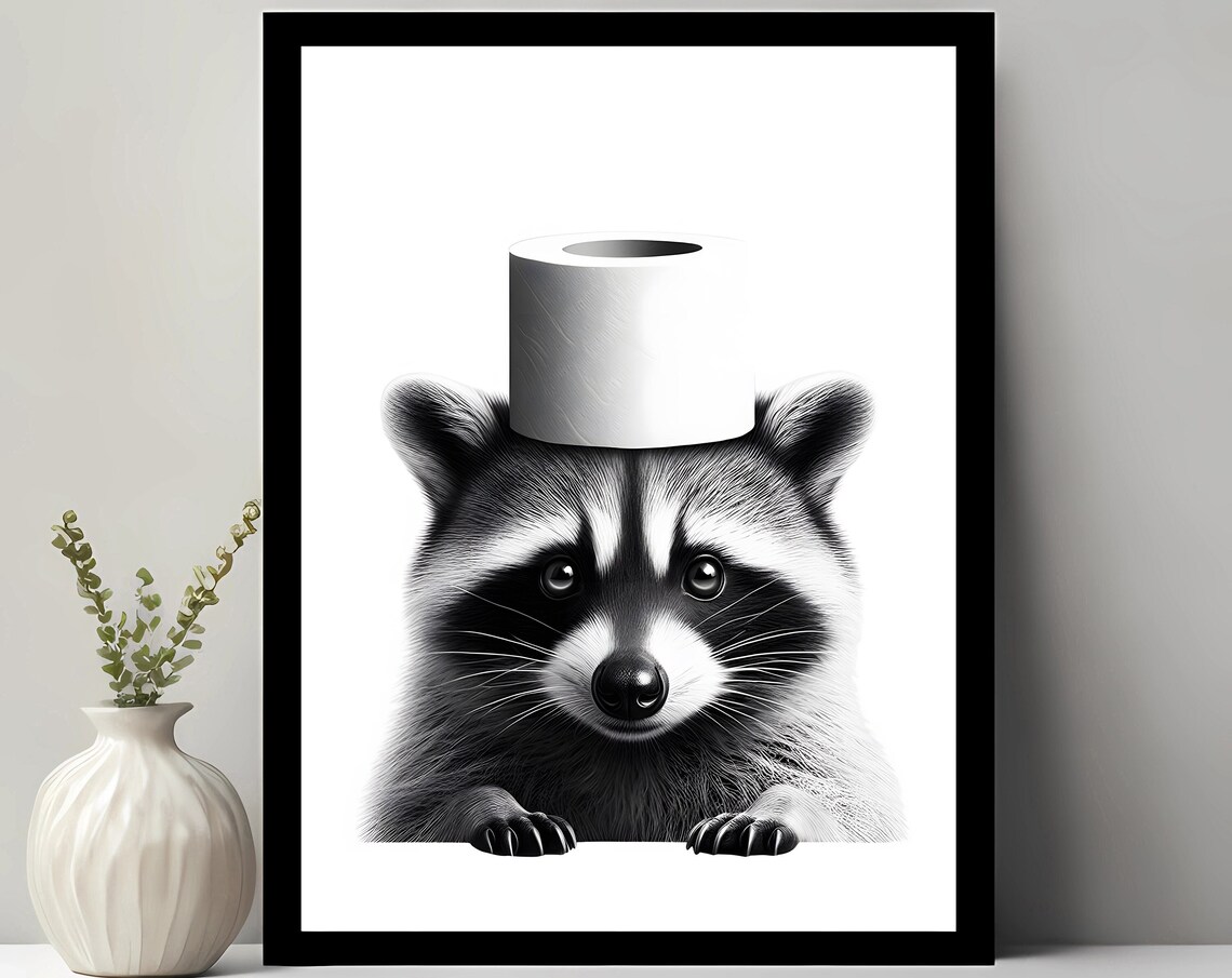 Raccoon Bathroom Art, Funny Toilet Animal Poster