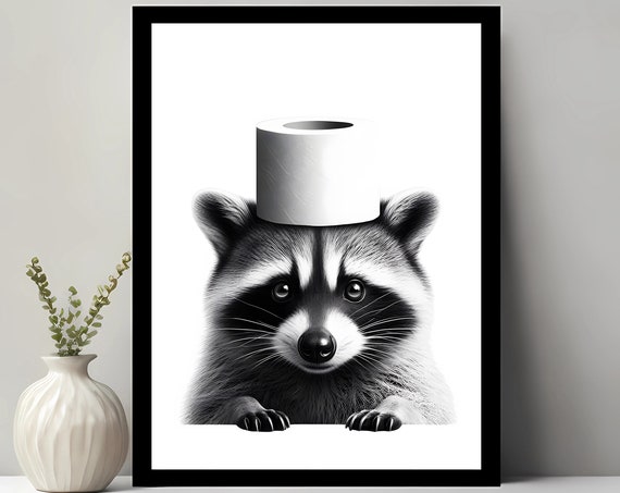 Raccoon Bathroom Art, Funny Toilet Animal Poster
