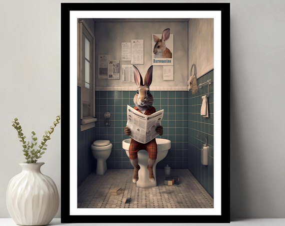Rabbit Funny Bathroom Decor Animal Whimsy Art Print