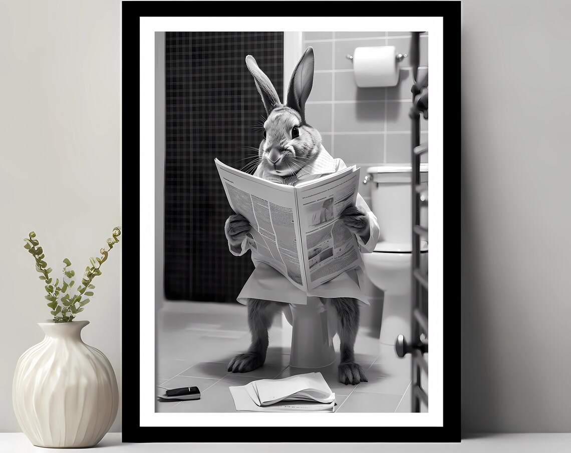 Rabbit Print, Funny Bathroom Decor Wall Art