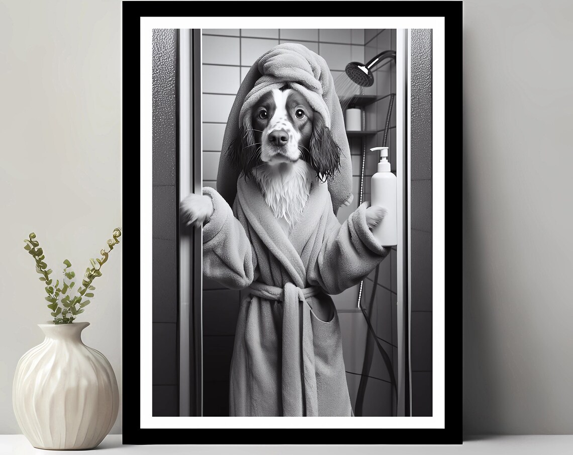Brittany Spaniel Funny Bathroom Art Print