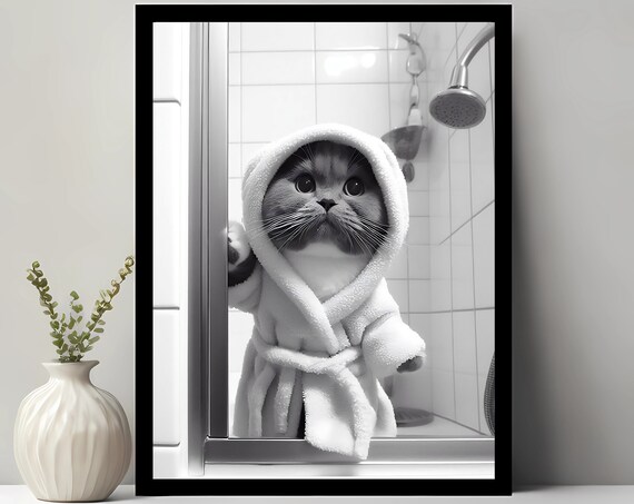 Scottish Fold Art Bathroom Cat Photo Wall Print Funny Decor